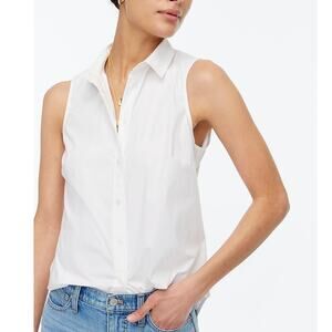 J.Crew Sleeveless Cotton Poplin Shirt White Signature Fit Classic Womens XS NWT